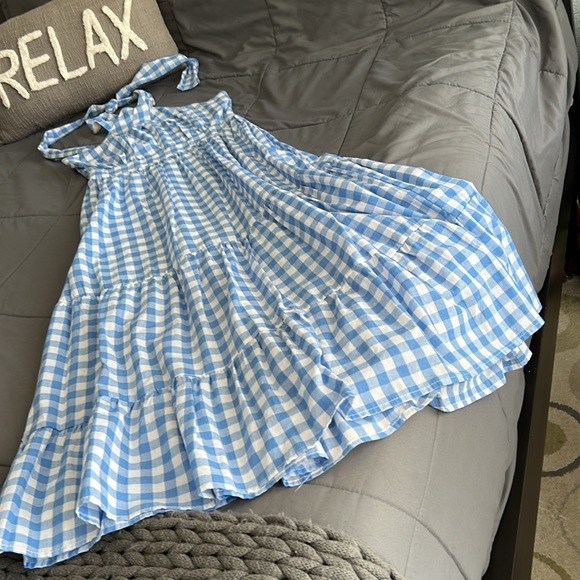 Entro Blue Checkered Halter Maxi Dress White Gingham M - Picture 9 of 12